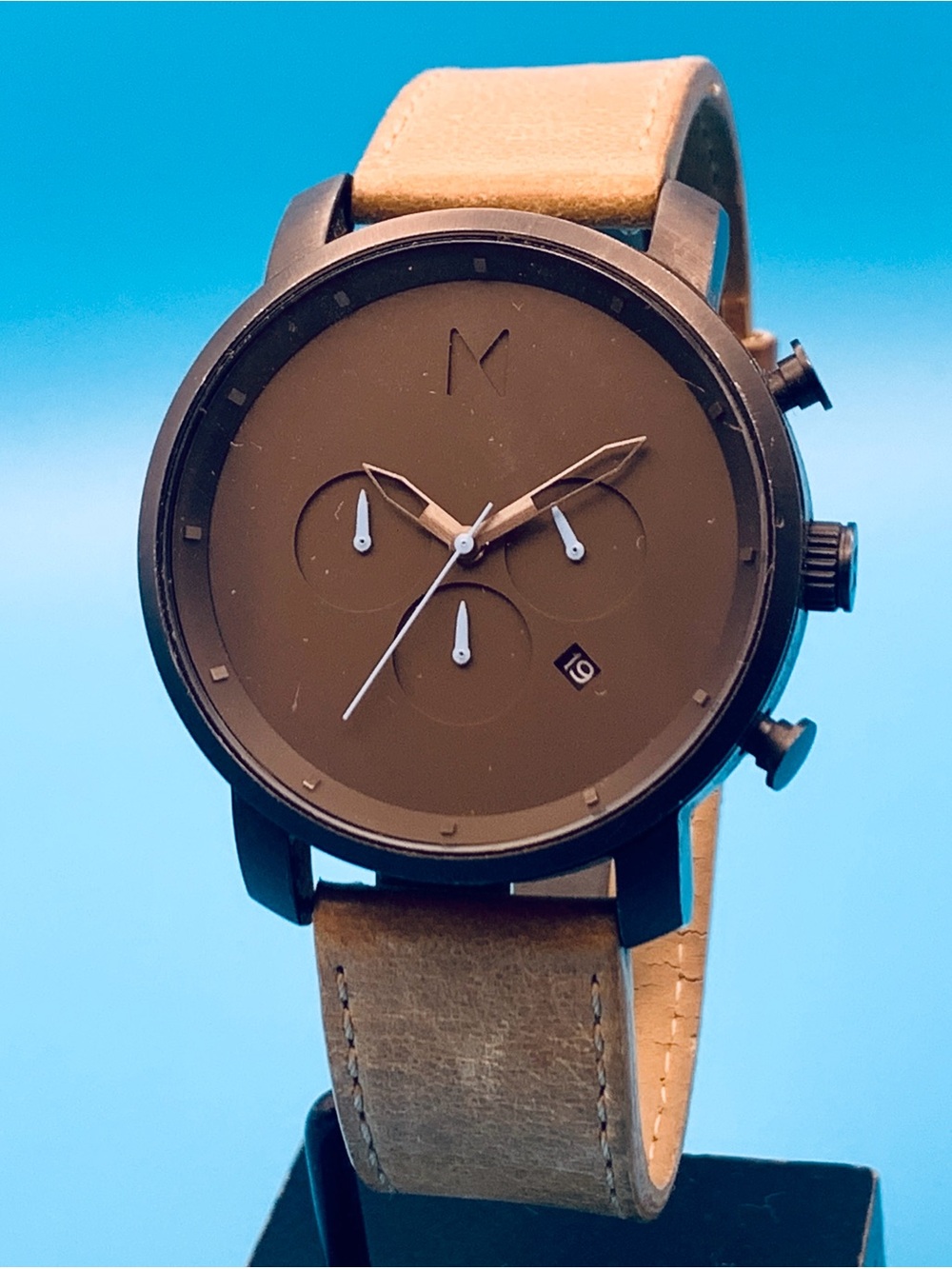MVMT C22 Men’s Quartz Wristwatch Chrono St Steel Leather Strap Works New Batt